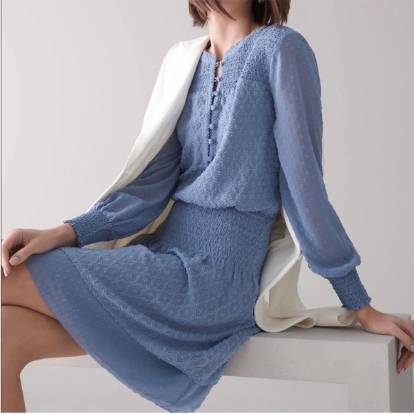 White House Black Market Dresses & Skirts - WHBM Blue Blouson Long Sleeve Dress